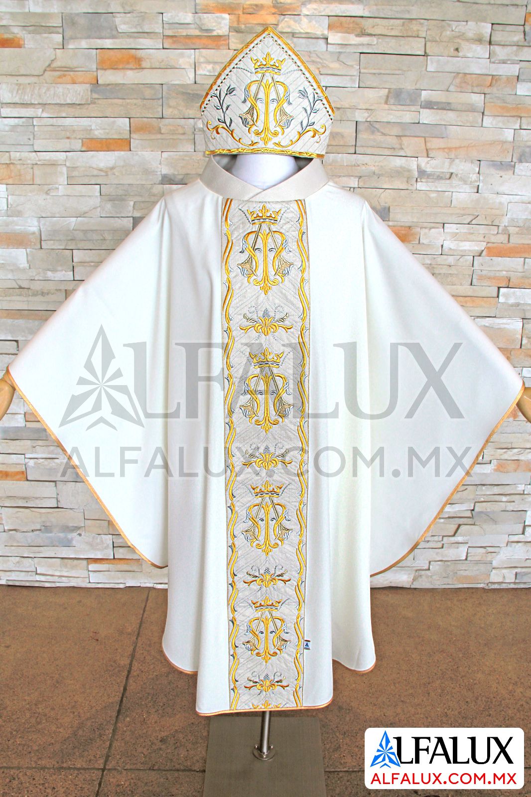 29 MARIA EMPERATRIZ Alfalux Casulla Mitra Central Perla Brocado 933 (1)